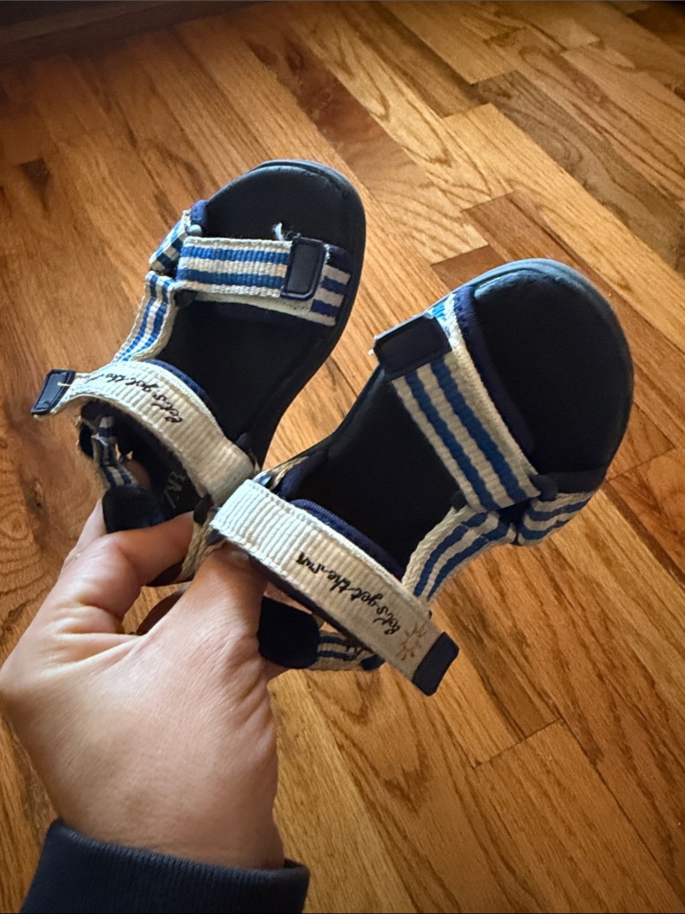 Zara Navy and Cream Striped Toddler Sandal with Sun Accent - Picture 2 of 5
